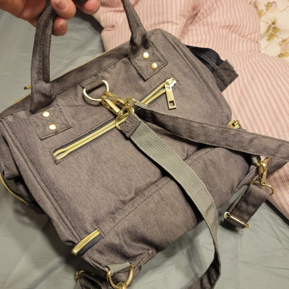 HaloVa Women Diaper Bag Backpack OS Grey Canvas Insulated Travel Functional